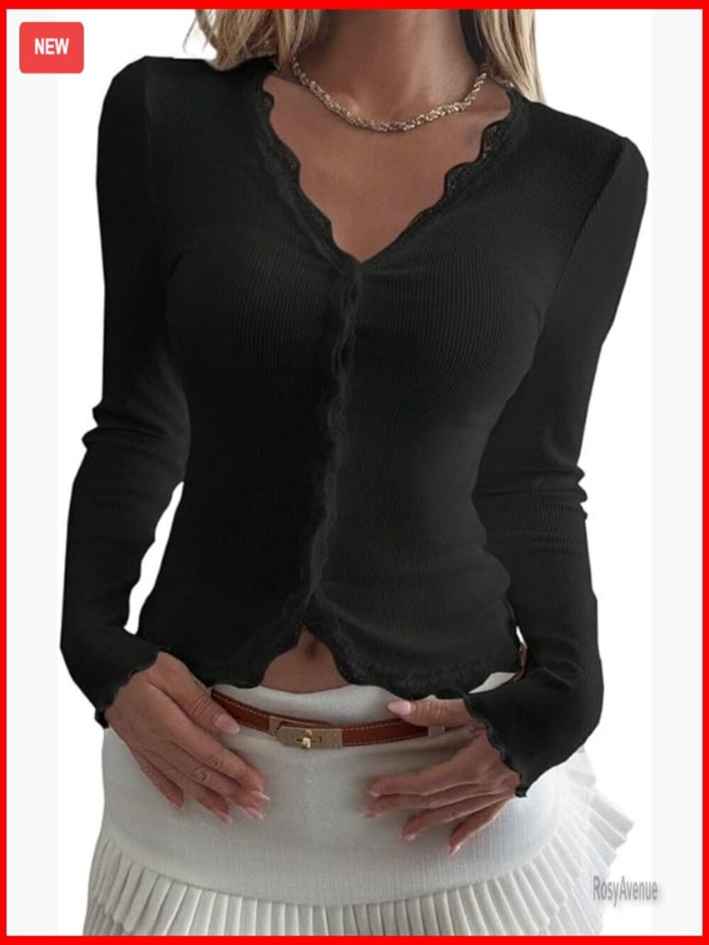 V Neck Lace Patchwork Crop Top Long Sleeve Button Down Y2k Tee